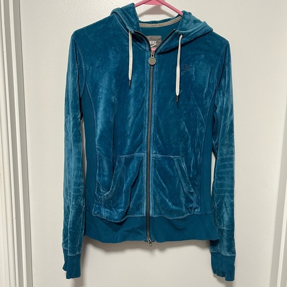 Vintage Nike Velvet Blue Zip Up Hoodie Jacket Y2K MEDIUM - Picture 1 of 8